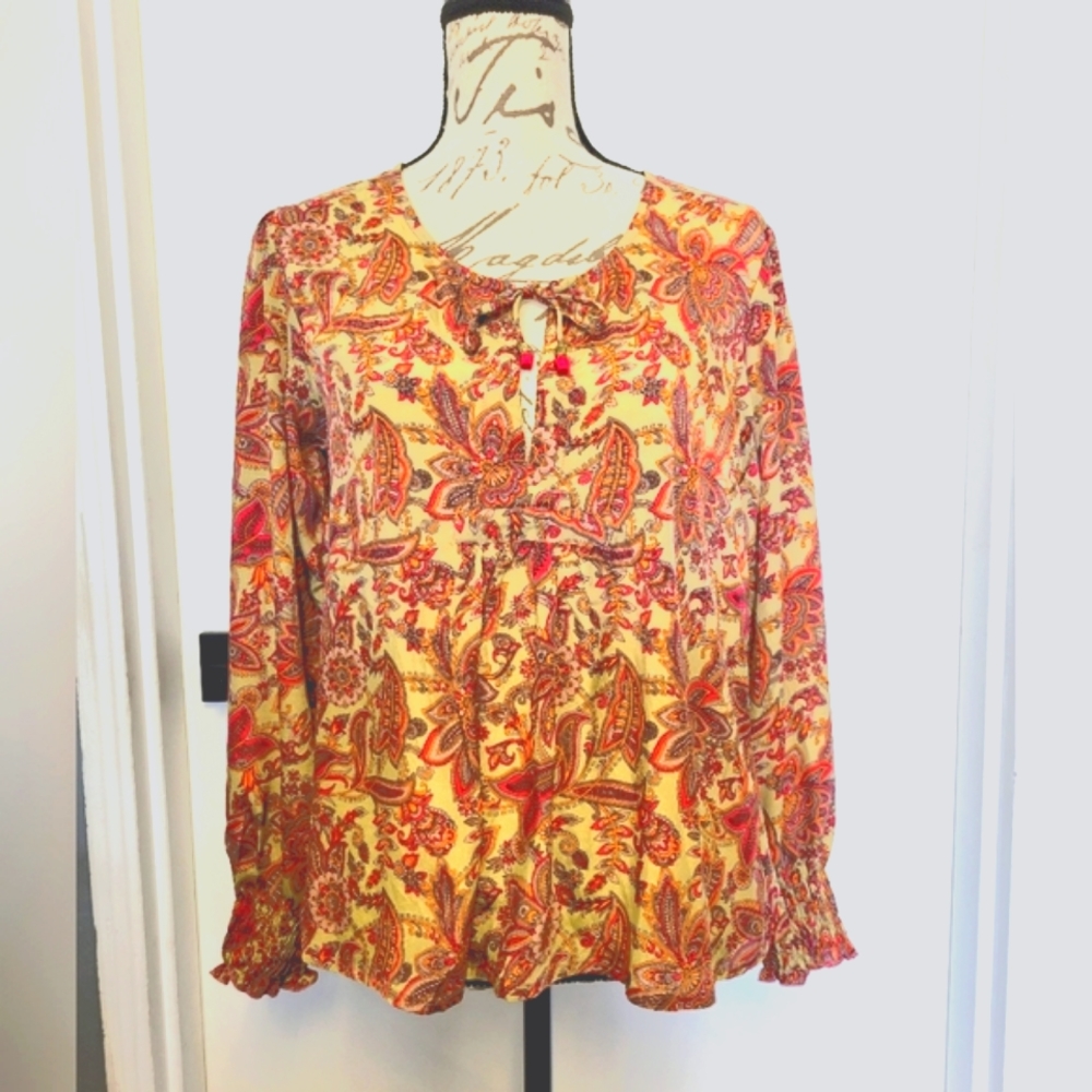 Karma Highway Paisley‎ Boho Tassels Blouse One Size